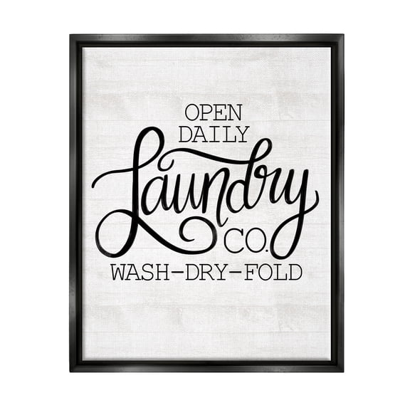 Stupell Industries Laundry Co Farmhouse Bathroom Typography Painting Black Floater Framed Art Print Wall Art