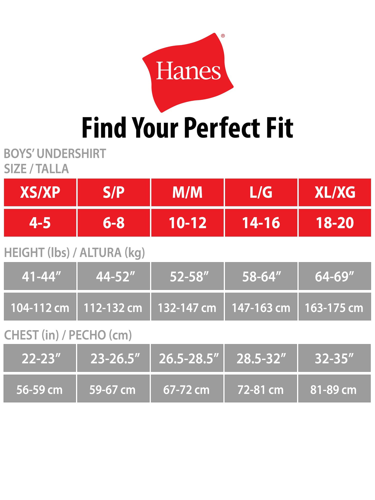 Hanes Boys T Shirt Size Chart
