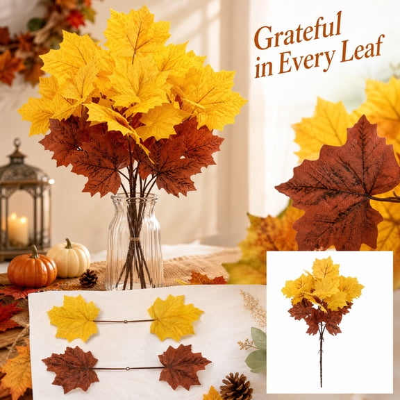 Artificial Fall Foliage Hobby, Fall Porch Decorations Outdoor, Thanksgiving Decorations Outdoor, Fall Leaves Stems, Autumn Decorations for Home, 16X12 Inch 1 Bundle Faux Yellow