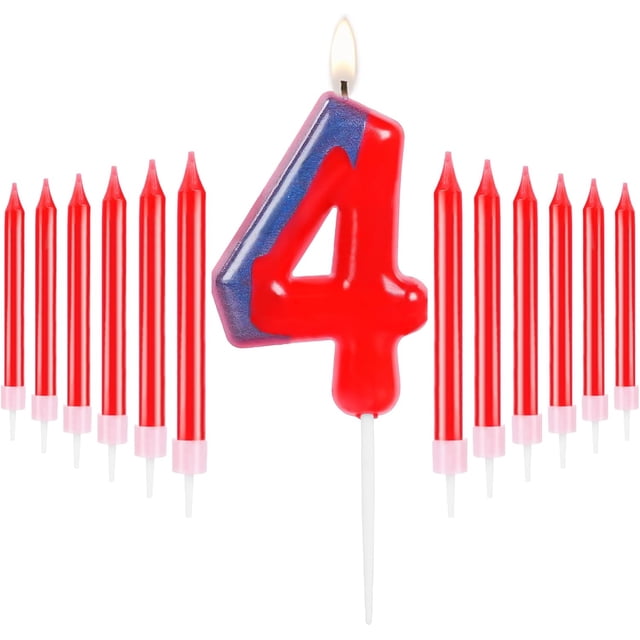 Birthday Candle 3D Shape Blue Red Candles with Spider Web Spider Birthday Number 4 Candle Decoration Suitable for Spider Theme Birthday Anniversary Wedding Party Graduation Party