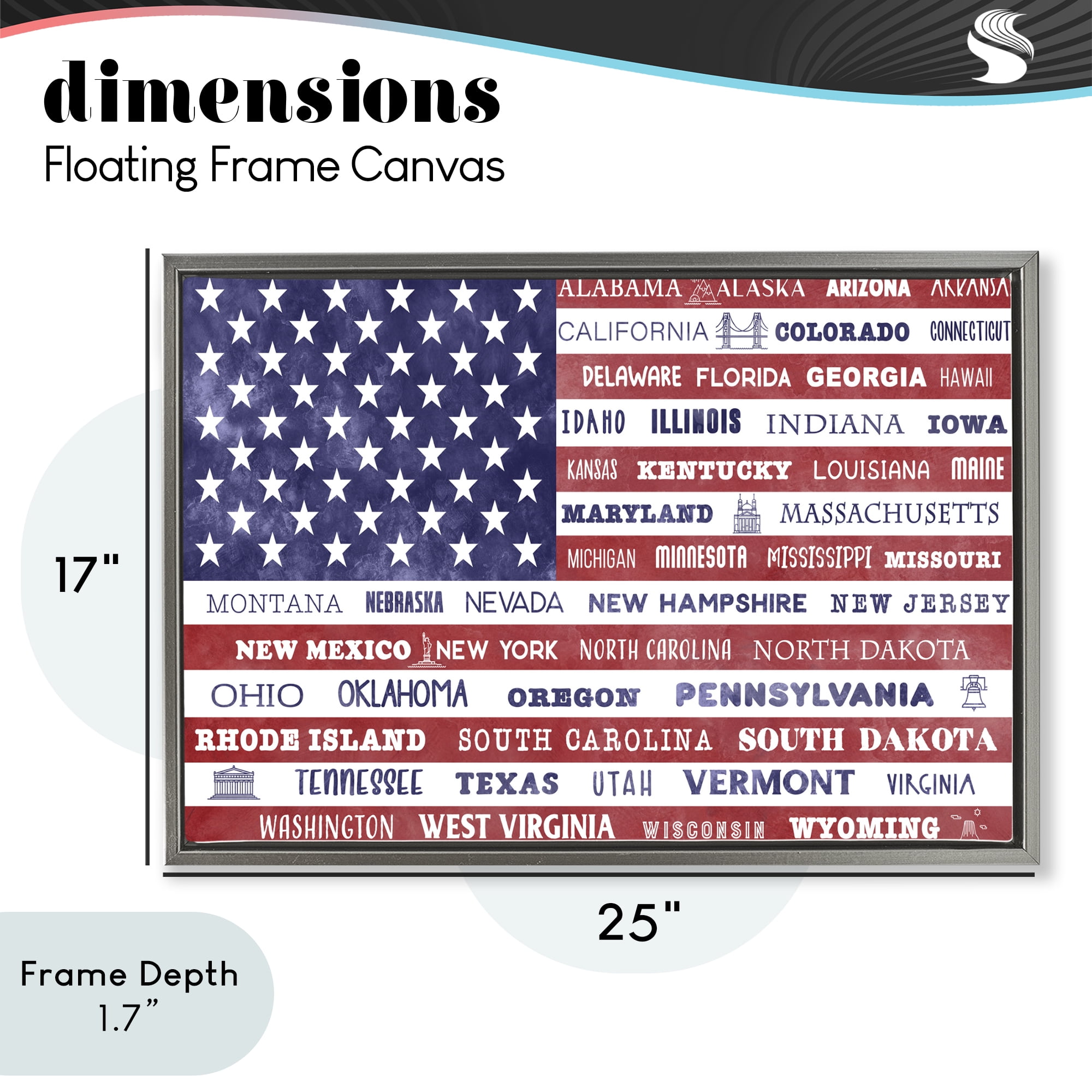 Stupell Industries States Of America Flag Gray Framed Floater Canvas Wall Art, design by Daniela Santiago