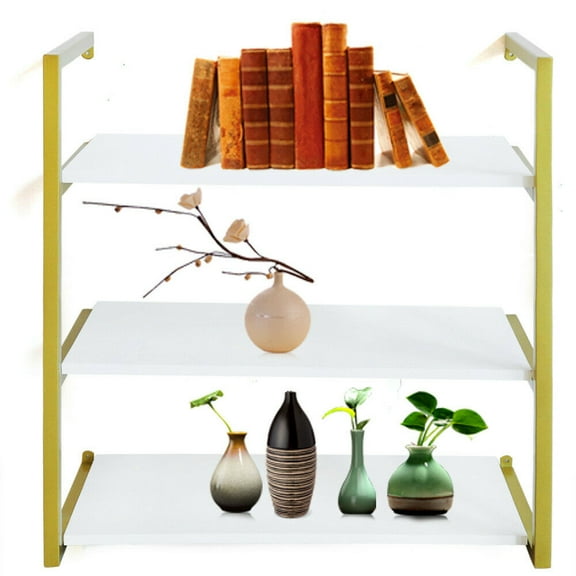 Fichiouy 3 Tiers Floating Shelves Wall Storage Shelves Wood Kitchen Organizer for Bedroom Gold 24" Wide