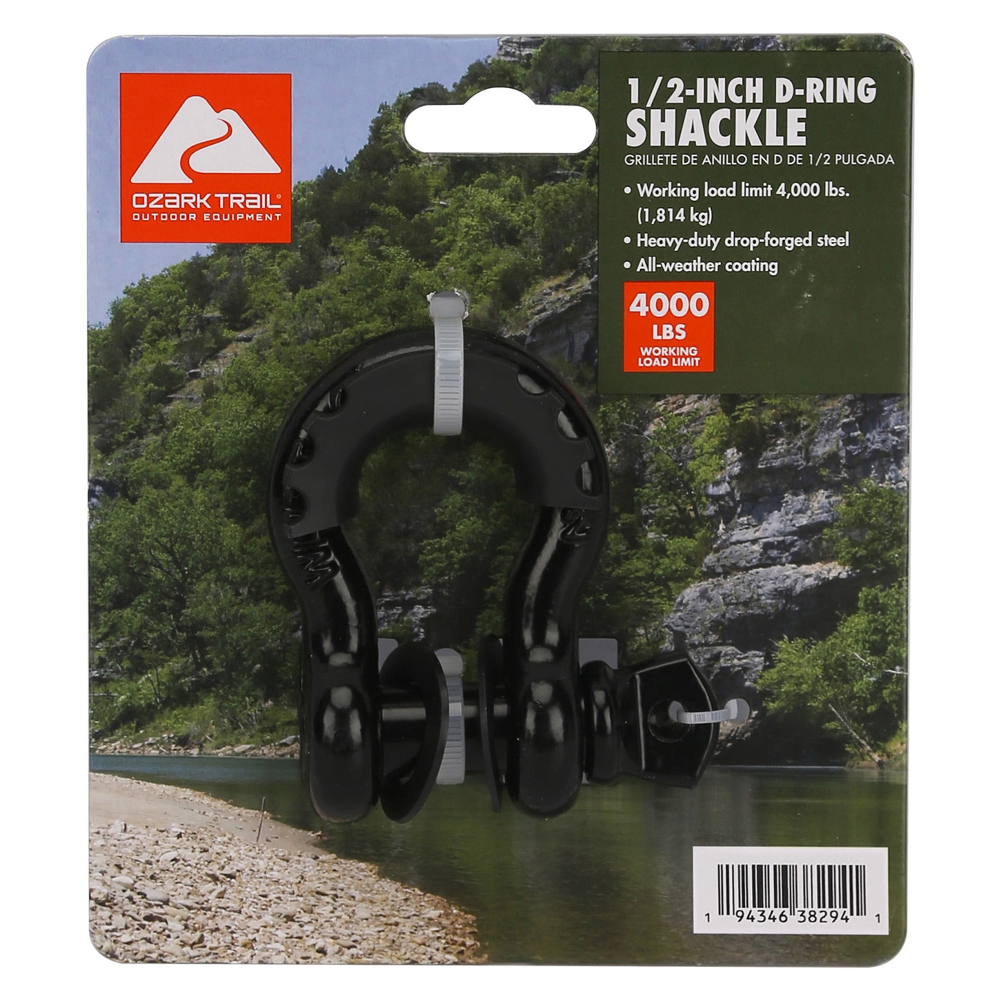 (2 pack) Ozark Trail 1/2" D-Ring Shackle, BlackD Shackle Rugged, 4,000 lbs Capacity 1 Pack
