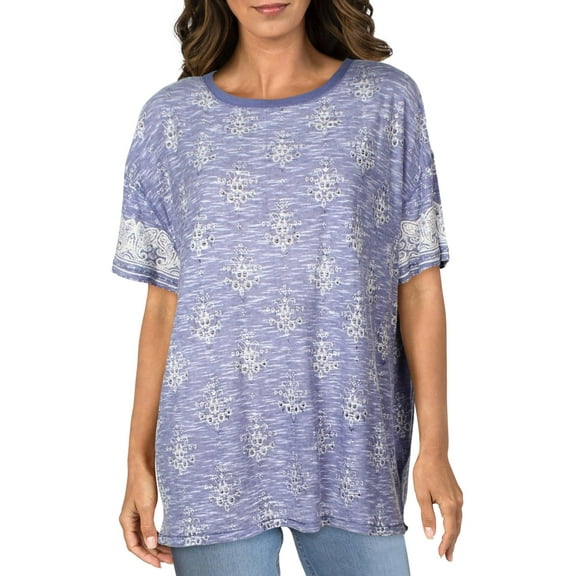 Free People Womens Maybelle Printed Sheer Top Navy L