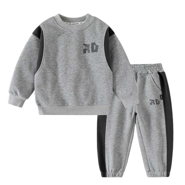 Boy'S Loose Clothing Set Casual Long Sleeved Top And Long Pants Suitable For Children In Spring Autumn And Winter. The Patchwork Sleeve Set Includes A Two Piece Set Boys Outfits&Set Grey