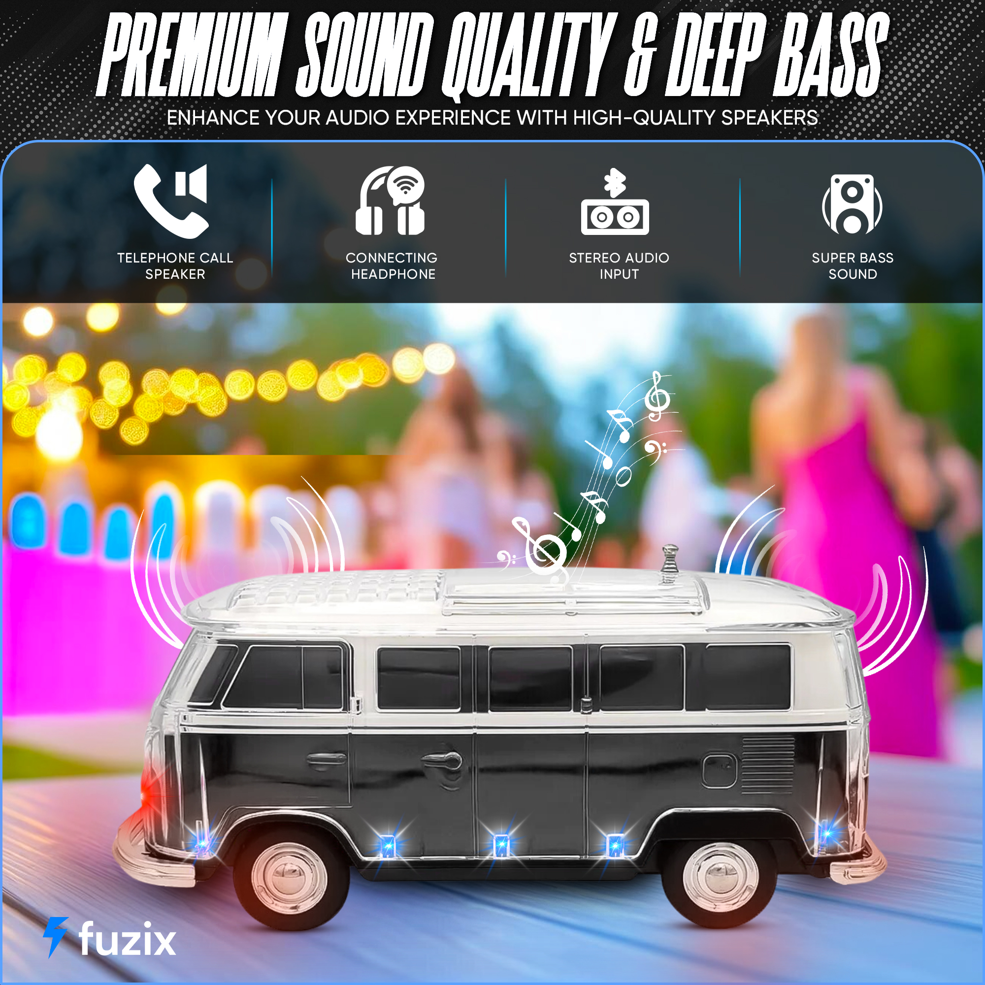 Fuzix WS-267 Car Bluetooth Portable Speaker with LED AUX USB FM Rechargeable
