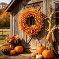 thumbnail image 6 of 18In Artificial Fall Wreath with Maple Leaves and Pumpkins, Thanksgiving Harvest Door Hanging Garland, Autumn Simulation Wreath for Front Porch Wall Decor, 6 of 7
