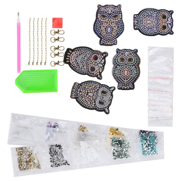 Easy Operated 5pcs DIY Key Chains, for DIY Shop Rhinestones Bag Decor, Owl Painting, for Bag Decor Key