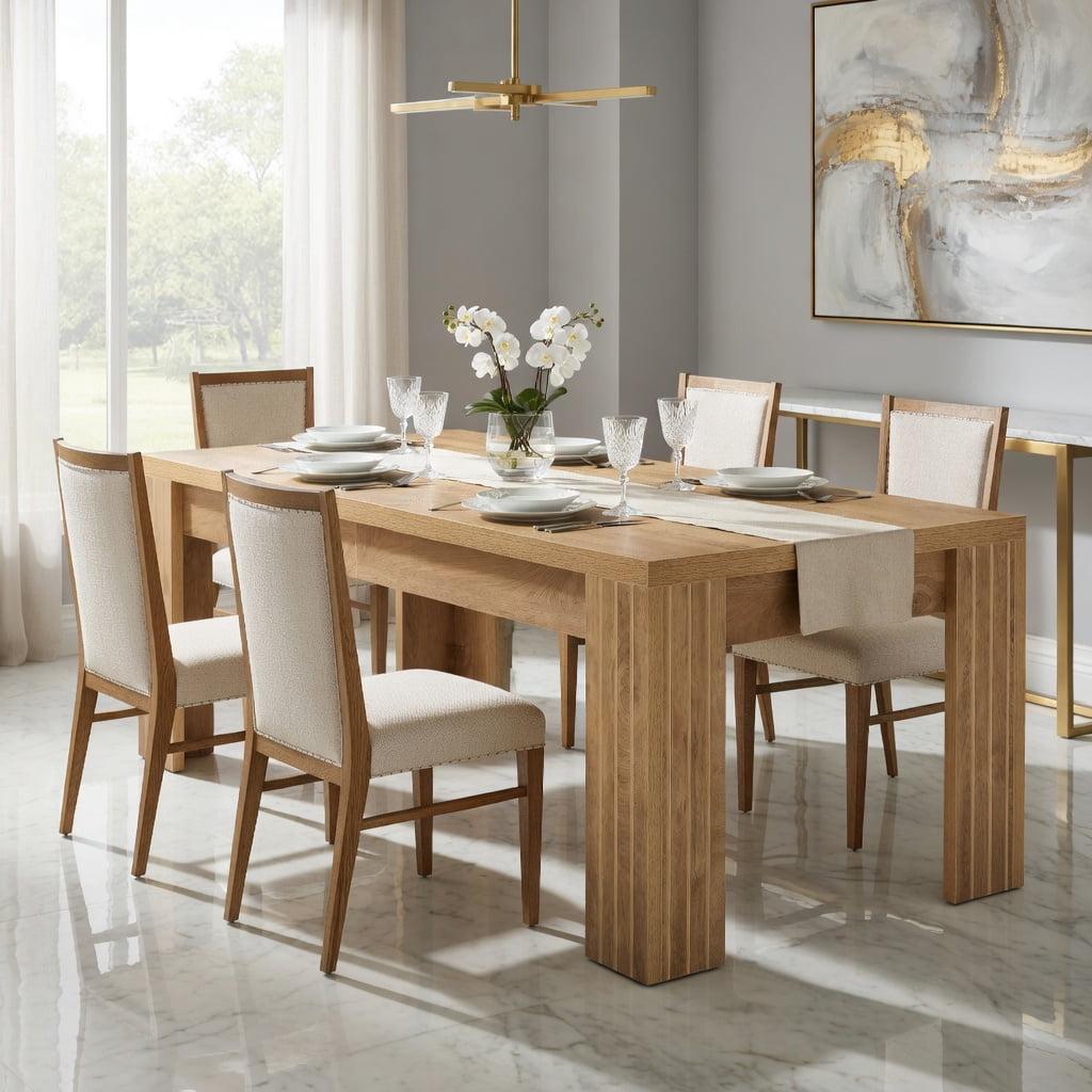 Hommoo 78.7 Inch Farmhouse Dining Table for 6–10 People, Rectangular Kitchen Table, Scratch-Resistant MDF Surface, Easy Assembly, Brown