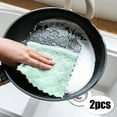 thumbnail image 2 of Streak-free cloth Scrubbing cloth Kitchen towel 2PCS Dish Cloth Double-sided Two-color Dish-washing Towel Coral Fleece Hanging Cloth Scouring Pad, 2 of 9