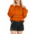 thumbnail image 2 of Women'S Slouchy Waffle Knit Sweater 1/2 Button Collared Pullover Striped Sweater Tops Tangerine Color L, 2 of 8