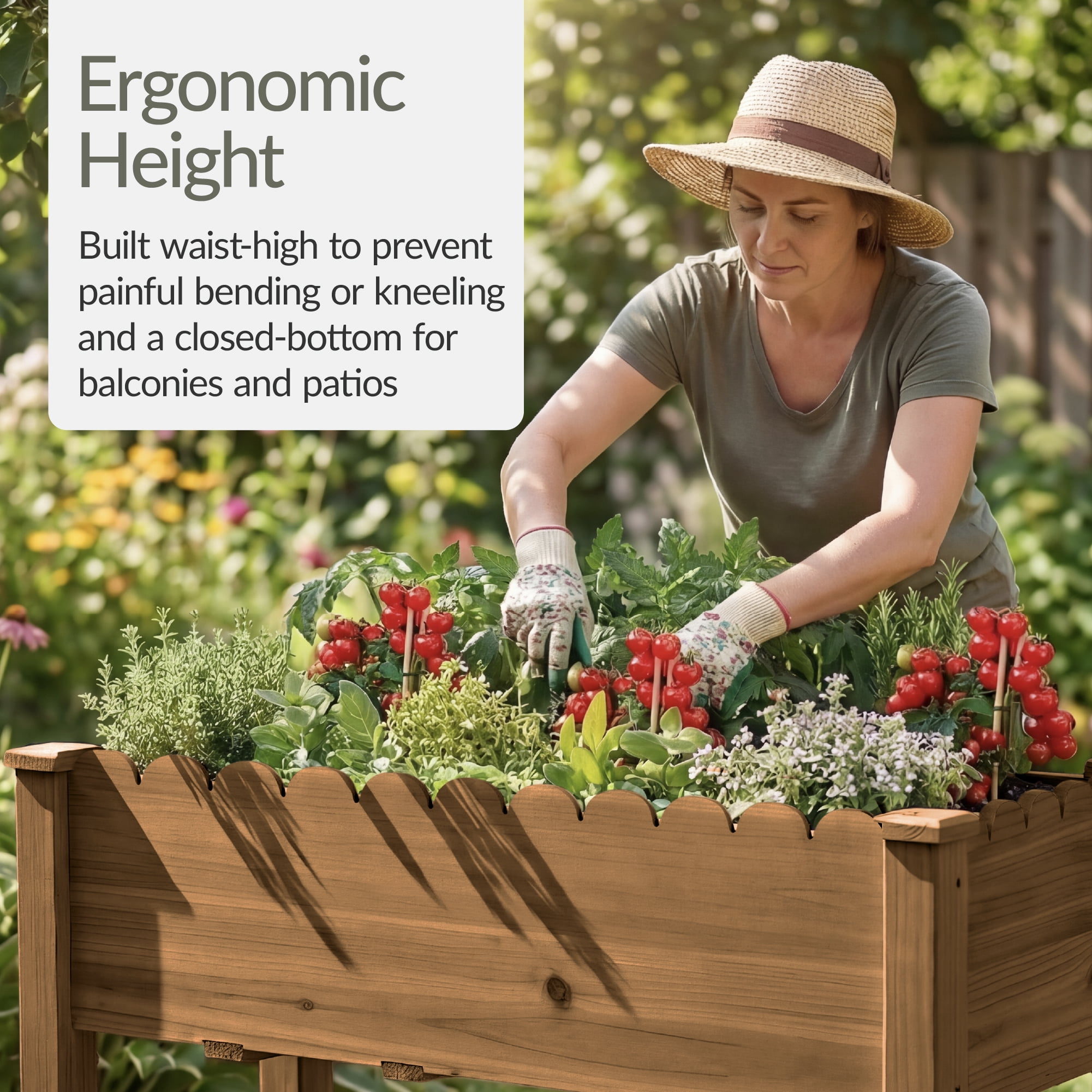 Best Choice Products 48x24x30in Raised Garden Bed, Scalloped Design, Elevated Wooden Planter for Yard - Acorn Brown