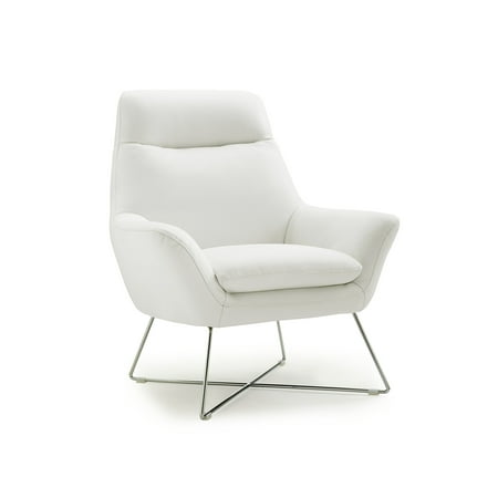 Chair White Top Grain Italian Leather Stainless Steel Legs