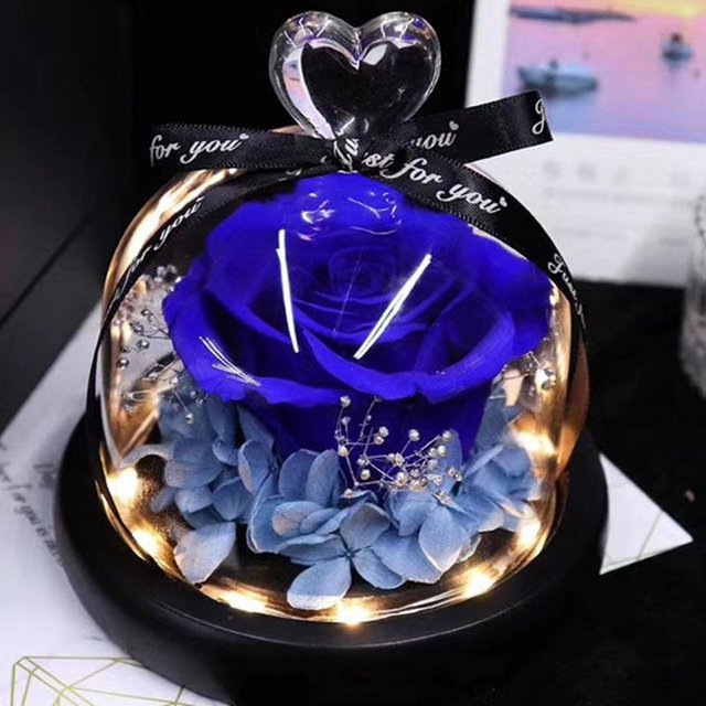 Funda de cristal con flor eterna, amor, 10 x 13 cm, con lámpara, adornos de flores rosas, regalo de flor eterna