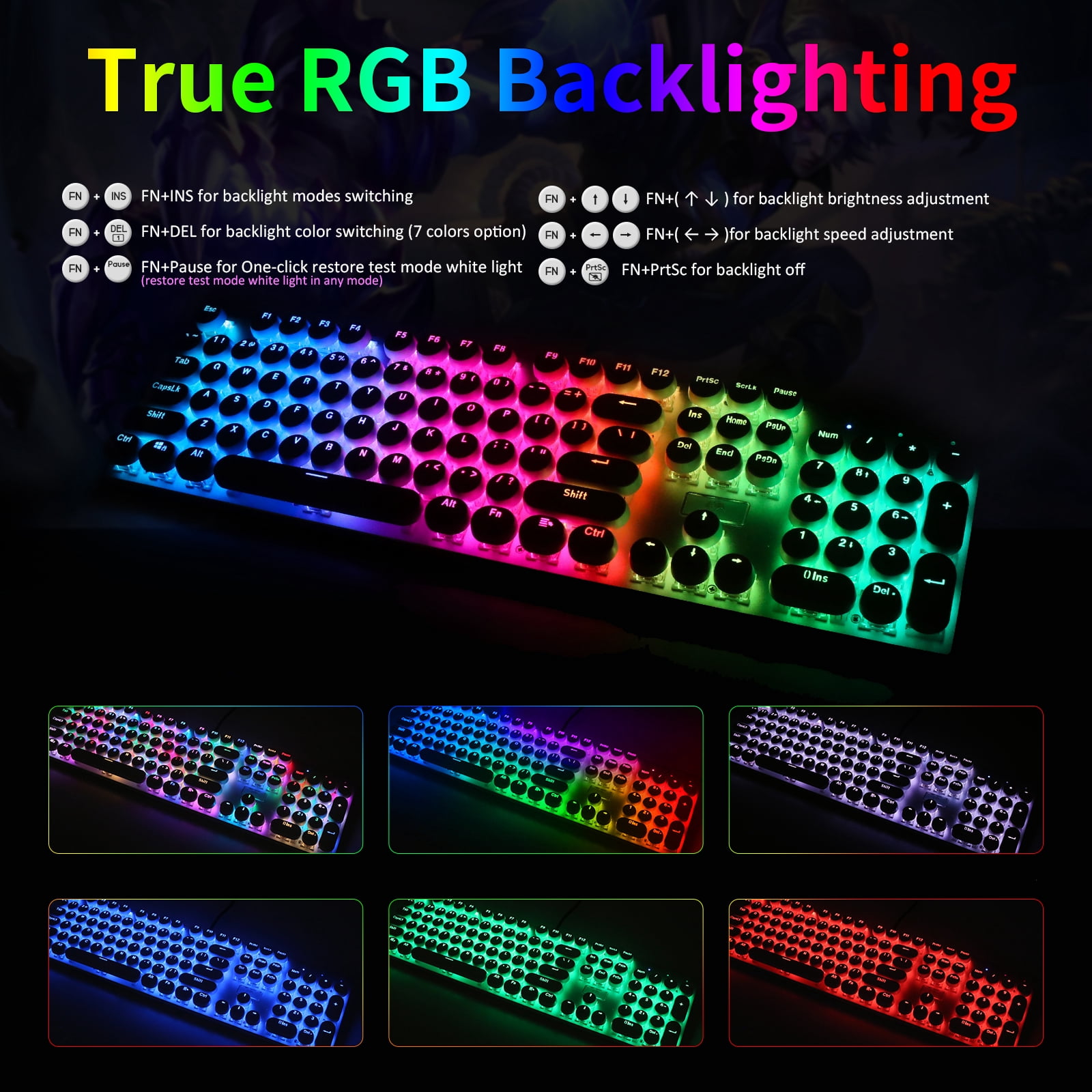 E-Yooso Typewriter Style White Retro Punk Gaming Keyboard with RGB Backlight, 104 Keys Blue Switch USB Wired Keyboard for Windows/Mac/PC