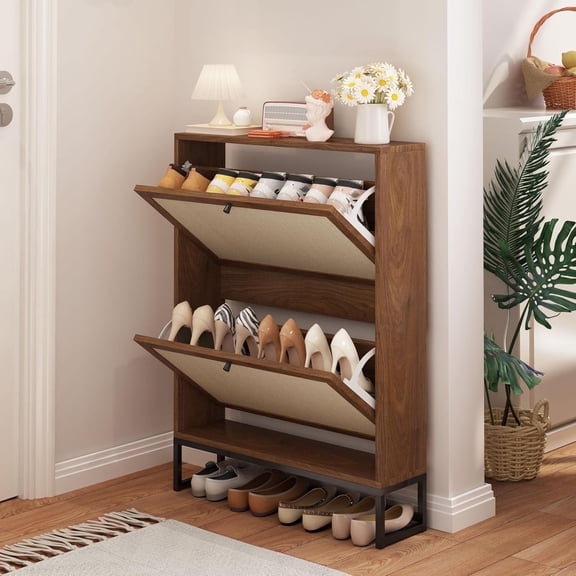 Wirrytor Shoe Storage Cabinet with Flip Drawers for Entryway, Freestanding Shoe Organizer, Holds up to 20 Pairs of Shoes (Walnut)