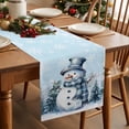 thumbnail image 2 of Christmas Snowman Cotton Linen Table Runner Winter Tree Snowflakes Blue White Dining Table Runners for Home Decor Party Dining Room Restaurant Kitchen Party 13" x 120", 2 of 9