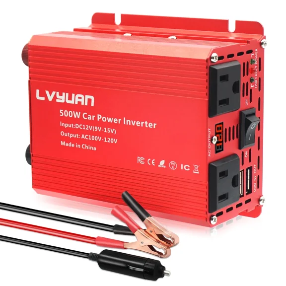 500W Portable Charger Power Inverter DC 12V To AC 110V - 130V 60Hz Transformer
