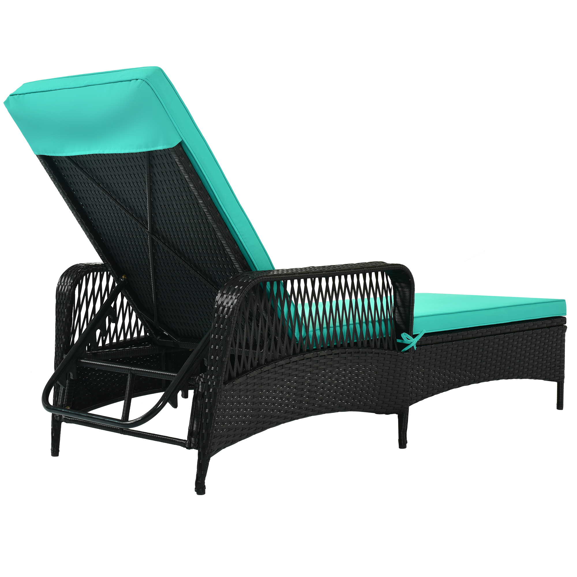 Sesslife Adjustable Outdoor Steel Patio Chaise Lounge Chair with 6 Positions, Chaise Lounge Chair for Poolside Backyard, UV-Resistant PE Rattan Wicker Chaise Lounge Chair with Green Cushion - image 3 of 9