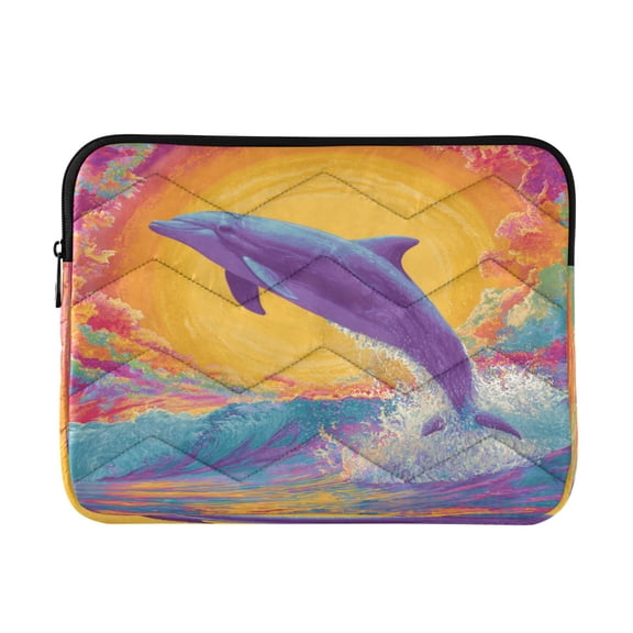 Quilted Laptop Sleeve for 13-16 Inch Laptops Protective Laptop Case Cover Lightweight Travel & Office Essentials Energy Full Dolphins