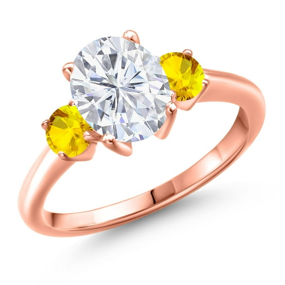 Gem Stone King 18K Rose Gold Plated Silver White Moissanite and Yellow Sapphire Engagement Ring for Women | 2.82 Cttw | Oval 9X7MM | Gemstone Birthstone | Size 5