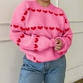 thumbnail image 4 of Zedker Women'S Striped Heart-Shaped Printed Casual Crewneck Long Sleeve Comfy Loose Pullover Pointelle Knitted Sweaters for Fall,Pink,M, 4 of 9