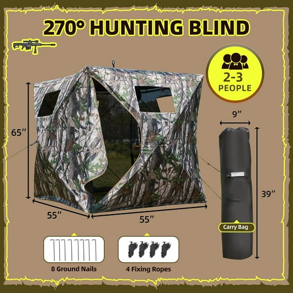 See-Through Hunting Blind - Camouflage-270 ° , Portable Pop Up Ground Blind with Carrying Bag for Deer & Turkey Hunting