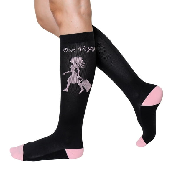 Compression Socks for Men and Women, 20-30 mmHG, Graduated Compression for Flight, Travel, Sports, Pregnancy, Running (Black-pink, S)