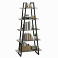 thumbnail image 3 of Bookshelf 5 Tier Industrial Wood, Tall Open Rustic Etagere Bookcase Ladder, Standing Display Shelves for Home Living Room Bedroom Office Storage, Light Grey Oak, 3 of 5