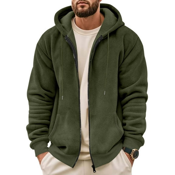 Zip Up Jackets for Men with Pockets and Hood Fleece Lined Hoodies & Sweatshirts Mens Casual Solid Color Long Sleeve Thermal Warm Outerwear Coats