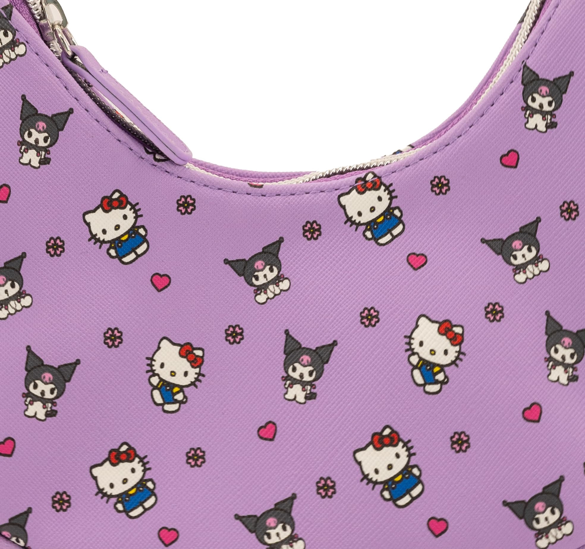 Sanrio Hello Kitty & Kuromi Hobo Handbag Purse for Girls  Crossbody Shoulder Bag with Adjustable Strap  Small PU Leather Toddler Purse, Preschool Handbag, Everyday Tote or Travel Mini Purse Ages 3+