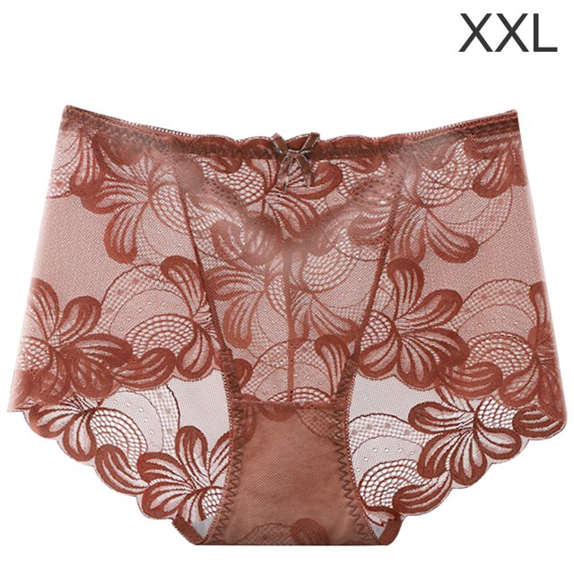 Bragas de encaje para mujer, sexy, hueco, sin costuras, cintura media, levantamiento de cadera, ropa interior transpirable, marrón, XXL Speravity AP001201-24B