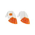 thumbnail image 2 of RUINIXCW Toddler Baby Girl Halloween Outfit Little Baby Girl Fall Winter Clothes Pumpkin Embroidery Long Sleeve Sweatshirt with Tulle Tutu Skirt Set, 2 of 9