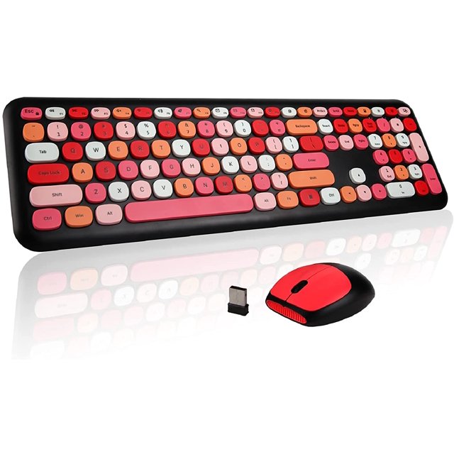 Keyboard Mouse Combo Typewriter Flexible Keys Office Full-Sized Keyboard, 2.4GHz Dropout-Free Connection and Optical Mouse for Windows,PC, Notebook, Laptop, LETTON V2030 (Blue)
