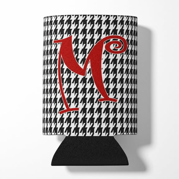 Letter M Initial Monogram - Houndstooth Black Can or Bottle Hugger