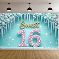 thumbnail image 5 of Gemstone Studded Sweet 16 Birthday Banner Ice Theme Celebration Sign for Teenage Party Event Decoration, 5 of 8
