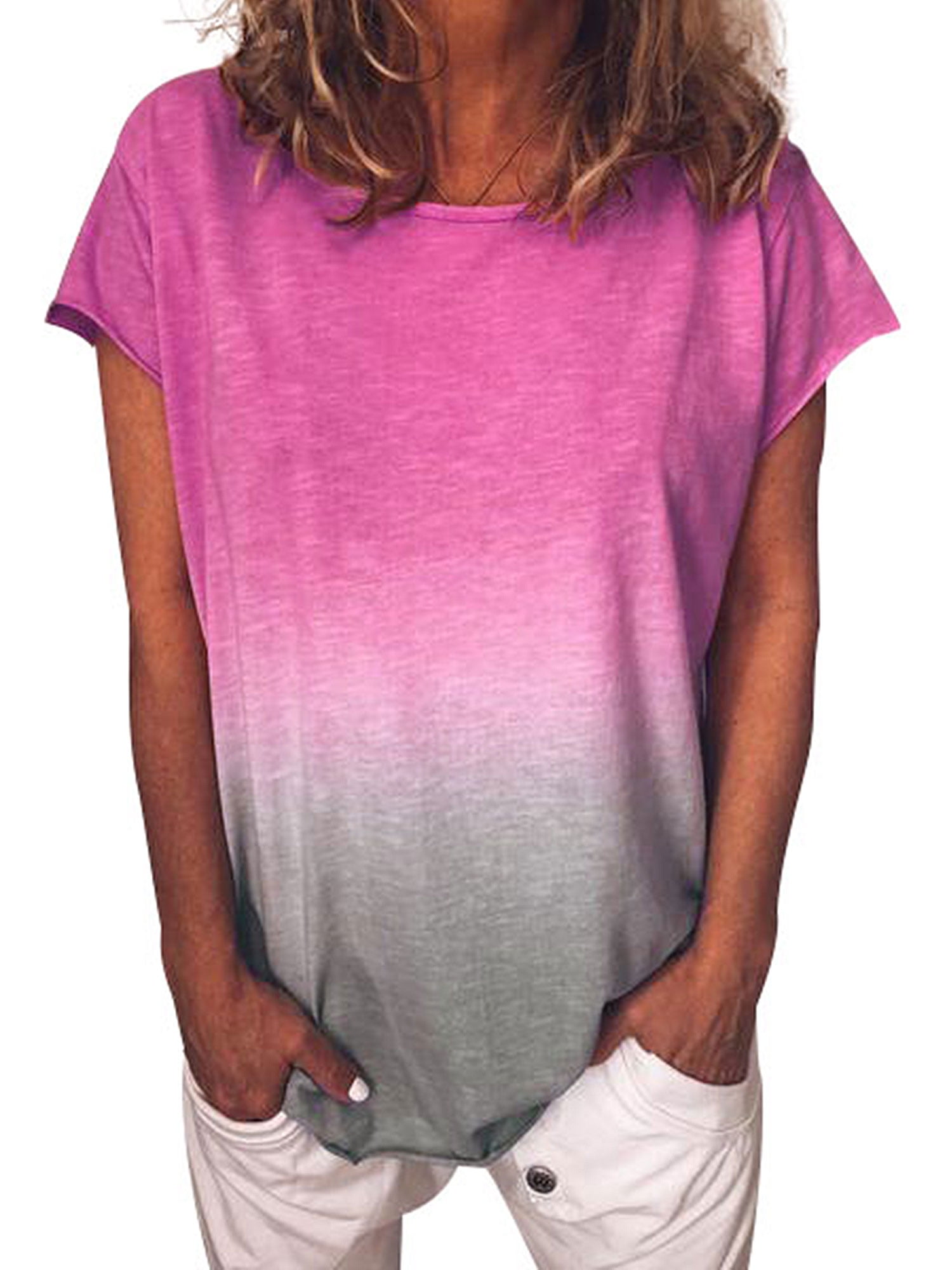 Basic Womens Girls T Shirt Print Tops Short Sleeve Shirts Summer Loose Plus Size