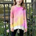 thumbnail image 2 of aohooy Bright Shirts for Girls Tie Dye Long Sleeve Crewneck Tunic Lace Trim Hem Trendy Blouses Cute Fall Pullover Loose Soft Tops Hot Pink,8-9Years, 2 of 6