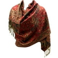 thumbnail image 2 of Jacquard Paisley Eastern Motif Pashmina Shawl Scarf Stole Wrap (Wine & Rust), 2 of 9