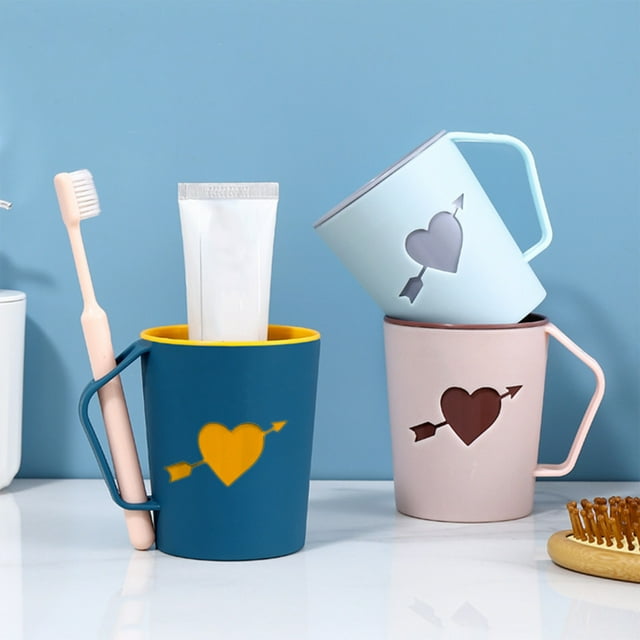 Sentmoon Bathroom Cups Toothbrush Cup Brushing Cup Rinsing Cup Couple Toothbrush Cup Creatives Handle Jar Cup Plastic Thickened Stacked Cup