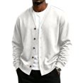 thumbnail image 2 of V‑Neck Loose Fit Cardigan for Men Long Sleeve Button Down Casual Coat Soft Stretch Fall Basic Jacket for Work Travel Hiking Daily Wear,XL,White, 2 of 9