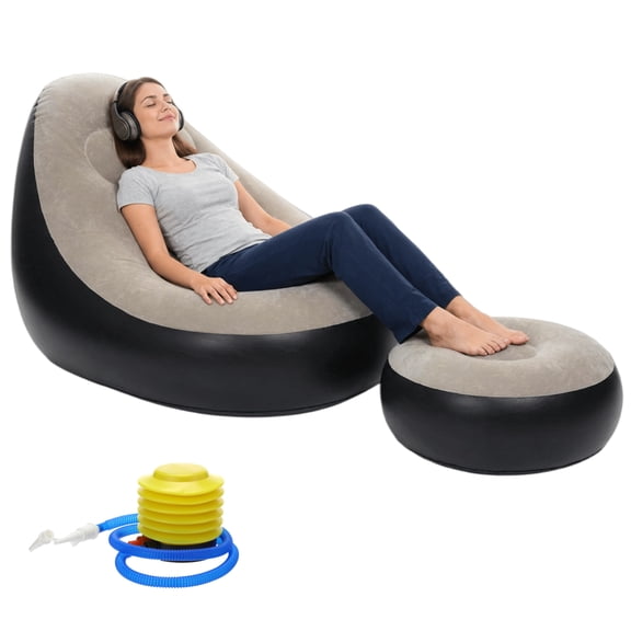 Inflatable Lounge Chair with Ottoman and Pump, PVC Inflatable Sofa for Adults, 49.2" x 41.3" x 39.4" Ergonomic Blow Up Couch for Living Room Bedroom Outdoor Camping Picnic Beach