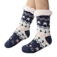 thumbnail image 2 of siminsem Non-Slip Fuzzy Slipper Socks for Women with Grippers Christmas Warm Cozy Fluffy House Socks one Size Soft Plush Winter Gift for Her Stocking Stuffer, Navy,One Size, 2 of 8
