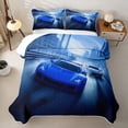 thumbnail image 2 of Castle Fairy Futuristic Race Car Twin Quilt Set for Boys,City Motion Blur Twin Coverlet Set for Bedroom,Blue White, 2 of 7