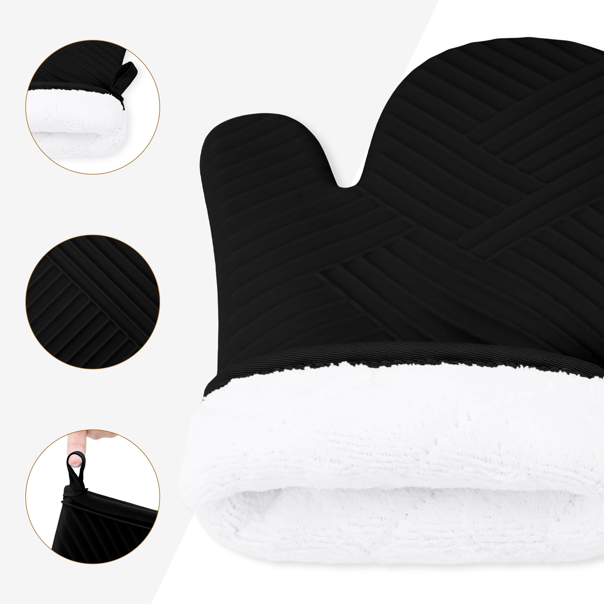 REGALWOVEN Oven Mitts and Pot Holders Sets of 4, Heat Resistant and Non-Slip Black 13x7.5inch