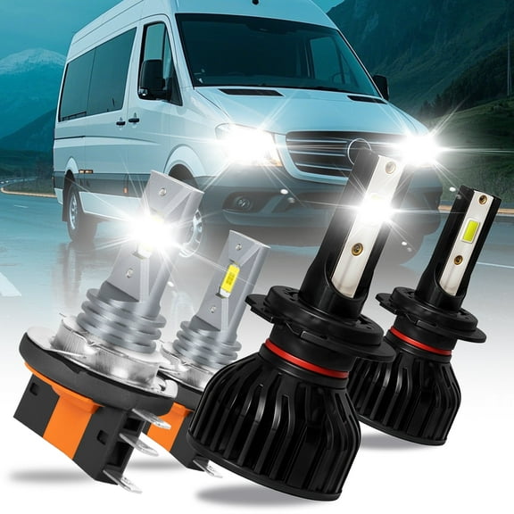 H15 H7 LED Headlight High/Low Beam for Mercedes Sprinter 1500 2500 3500 2019-2020 14000LM 6000K White 4 Pack