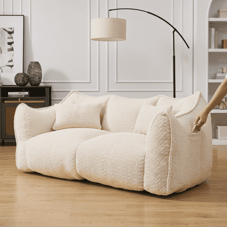 73" Chenille Small Loveseat Couch, 2 Seater Sofa with Armrests, Comfortable Loveseat with Lightweight Move for Living Room Dining Room, Beige