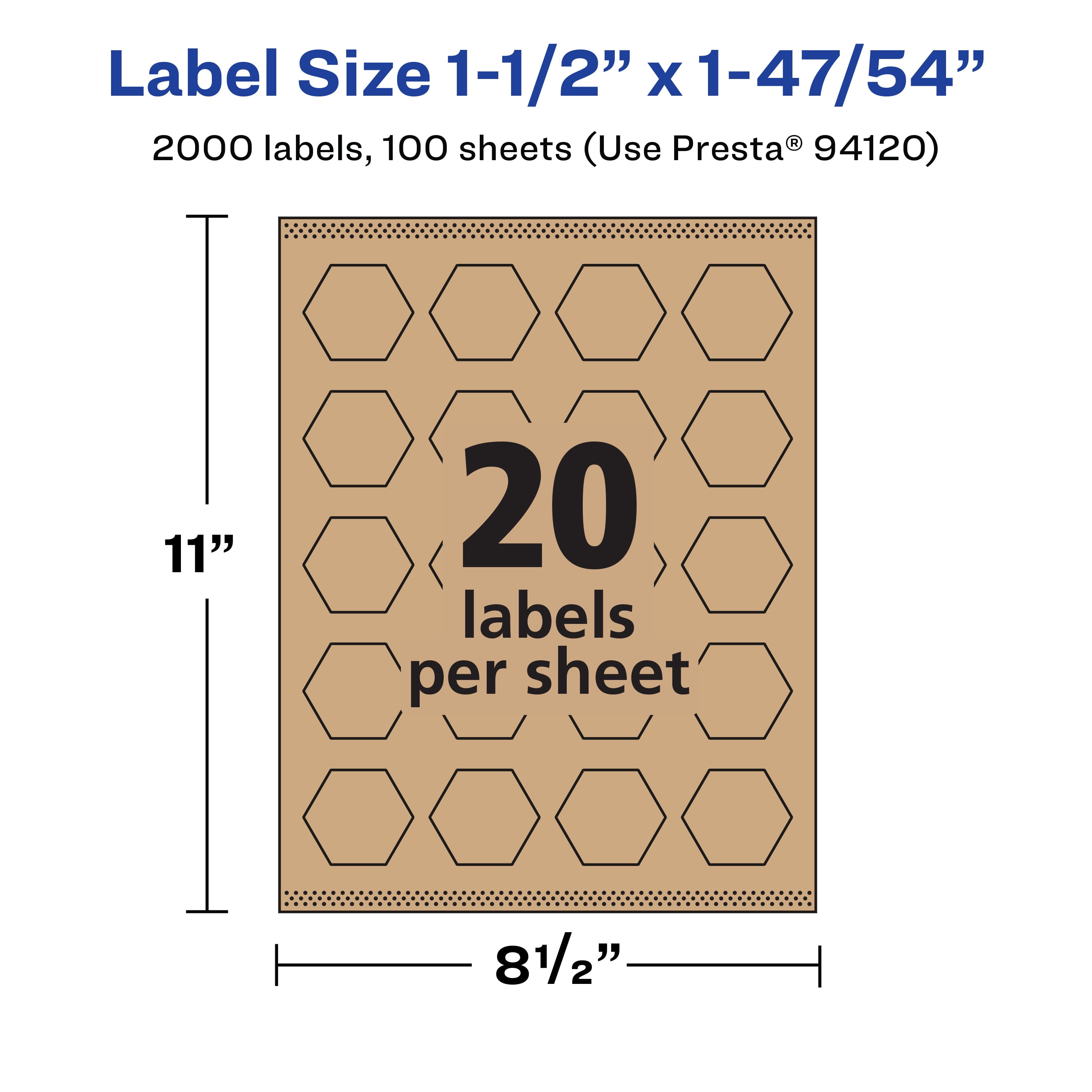 Avery Kraft Brown Hexagon Labels, 1-1/2" x 1-47/54", 2,000 Labels