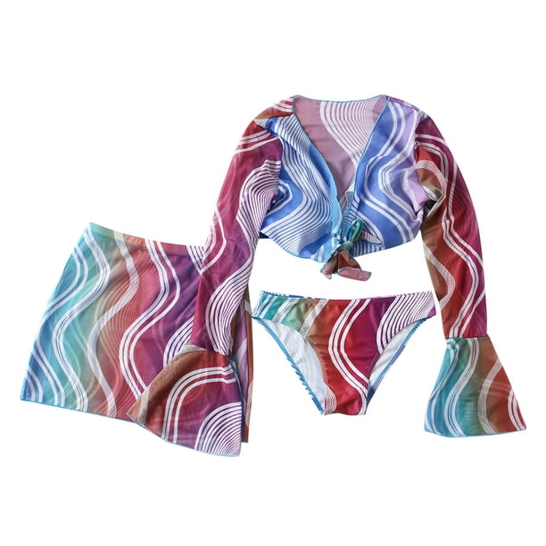 Falda de bikini de tres piezas de manga larga para mujer con almohadilla en el pecho sin aros Estampado de leopardo Cómoda falda de bikini dividida con tiras OAVQHLG3B Store lin121212