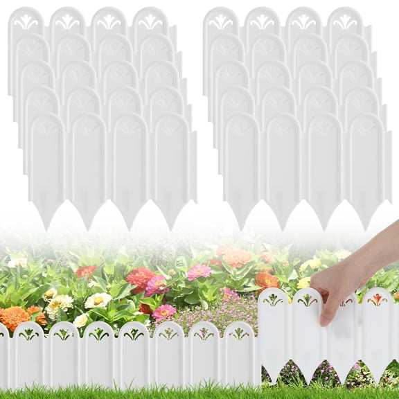 Garden Edging Border & Fences - 15ft Total Length No Need Digging Lawn Fence Border for Dividing Yard Flower Bed Areas, Included 25pcs 8.3" L x 5.9" H White Panels